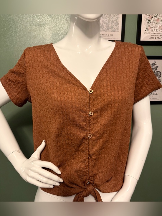 Sanctuary Tops - Sanctuary Rust Tie-Front Short Sleeve Blouse